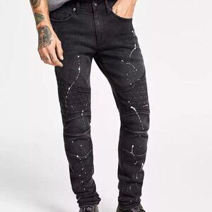 Heroes Motors Moto Jeans Men's Size 34x32 Black Denim Super Slim Paint Splatters